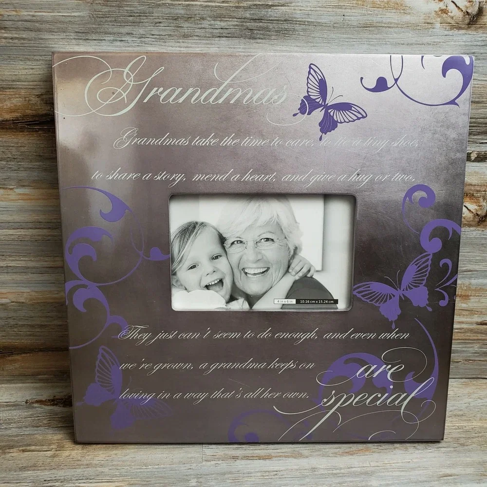 Grandmas Are Special Butterfly Poem Picture Frame 4x6 Purple Silver 12x12 Wall
